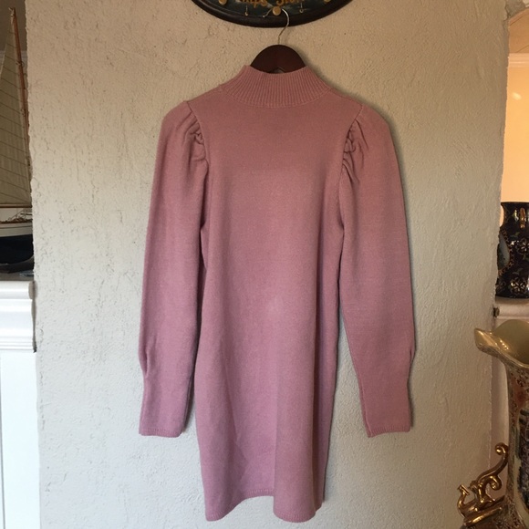 Wayf Pink Lola Puff Sleeve Sweater Mock Neck Dress - Picture 5 of 14